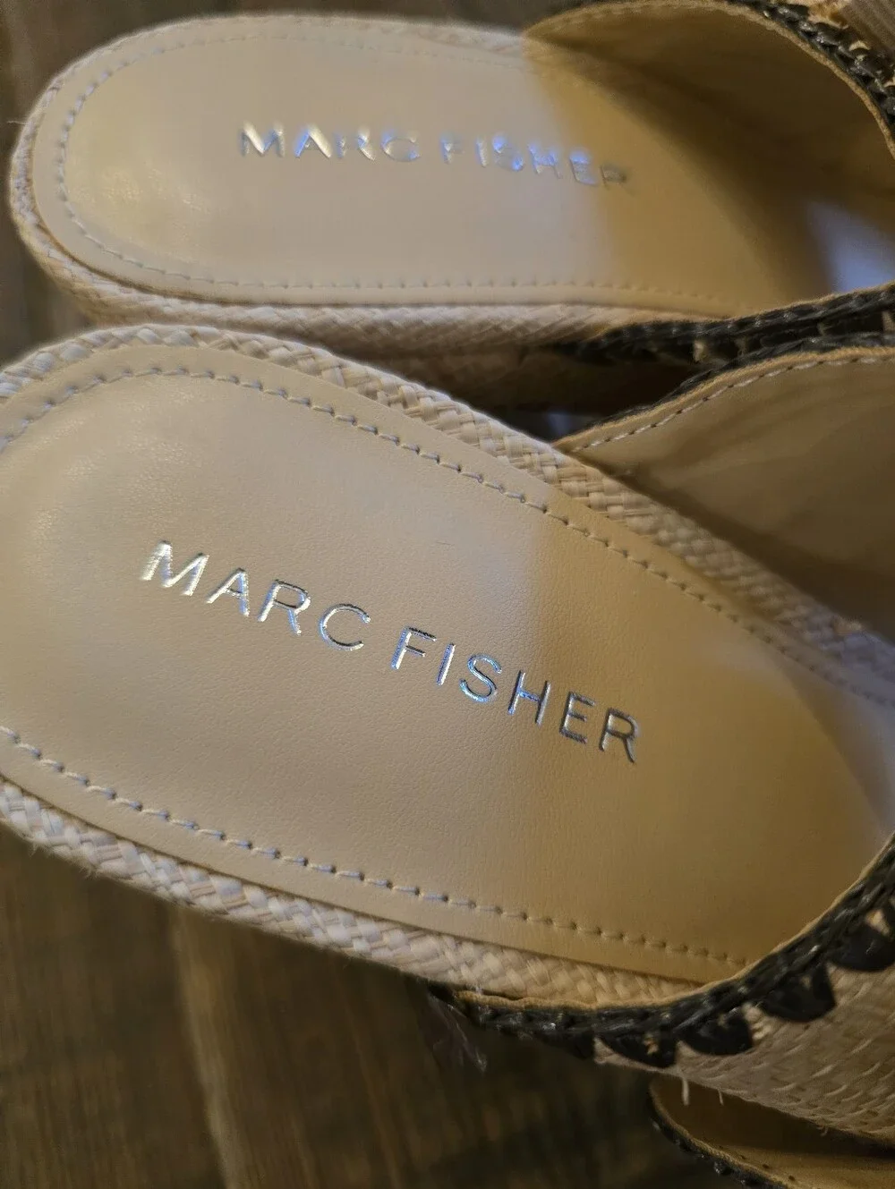 Marc Fisher Woven Platform Slide Heels in Natural W Size 10